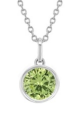 delightful silver round light green cubic zirconia birthstone necklace for teens